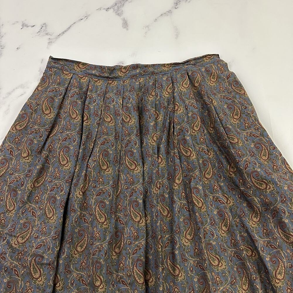 Patrick James Womens Vintage 80s Pleated Midi Skirt Size 14 Blue Red Paisley - Picture 2 of 11